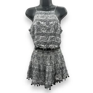 LF Millau Black & White Printed‎ Embellished Coin Pom Tank & Shorts Set Size M